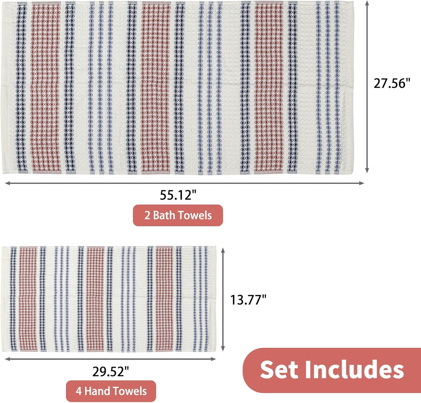 Bath Towels Set, Soft & Thick & Absorbent & Quick Dry, Hotel Towels for Bathroom Luxury, Beach Towel (Waffle Cafe, 2 Bath Towels+4 Hand Towels)