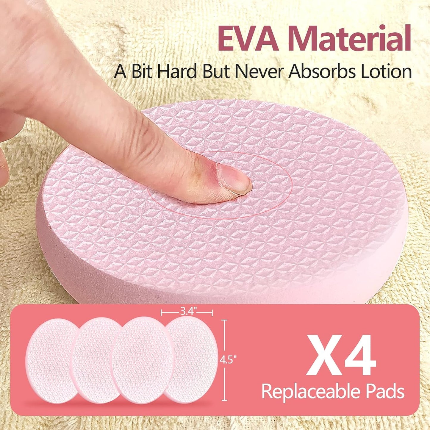 Lotion Applicator With 4 Replaceable Pads for Back, Self, Elderly, Women - Cream Medicine Applicator With 17" Curved Handle Easy to Target Back and Feet, Pink