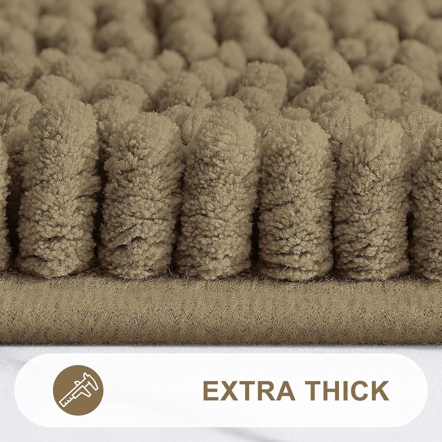 Grandaily Chenille Striped Bathroom Rugs 24x16, Extra Thick and Absorbent Bath Mats, Non-Slip Soft Plush Shaggy Shower Carpet, Machine Wash Dry, Bath Rug for Bathroom, (Small, Tan)
