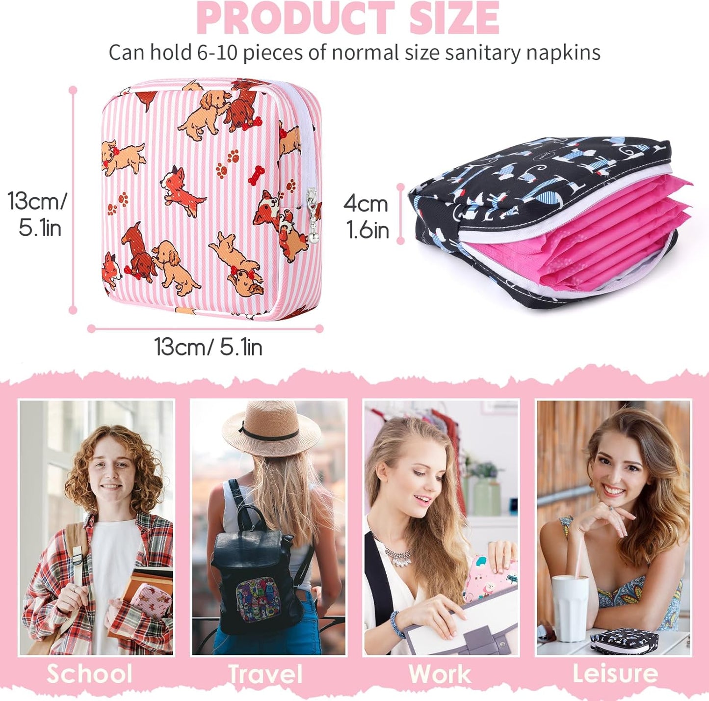 Desing Wish Sanitary Pad Storage Bag Portable Period Bag for Teen Pads/Sanitary Napkins/Small Tampons, Sanitary Napkin Storage Bag First Period Gifts for Teen Girls (Fruits Puppy)