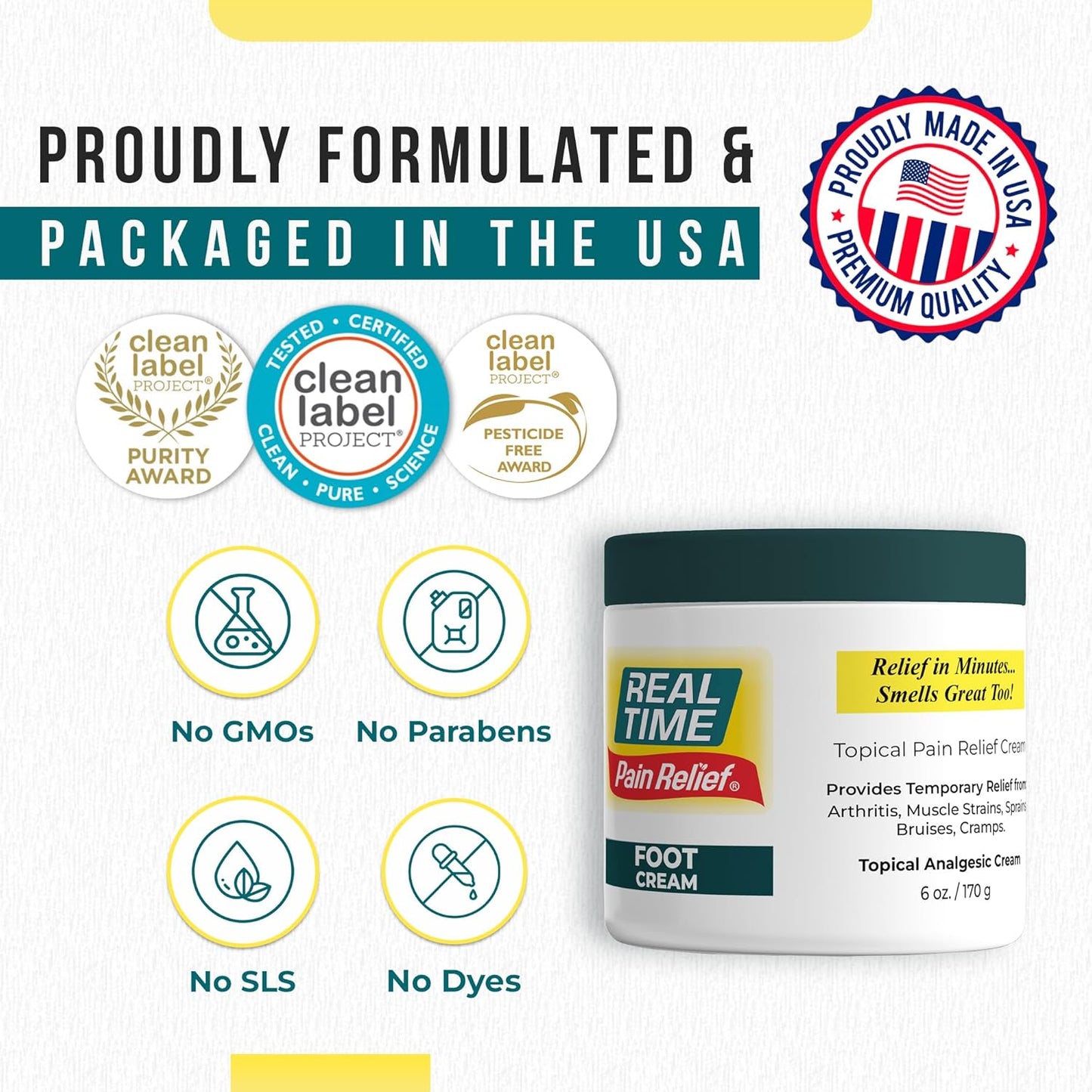 Real Time Pain Relief Foot Cream - 6oz Jar | Advanced Relief for Foot Pain, Muscle Strains, and Arthritis |15 Natural Ingredients Including Eucalyptus, Tea Tree Oil, Menthol, Vitamin E, and Emu Oil