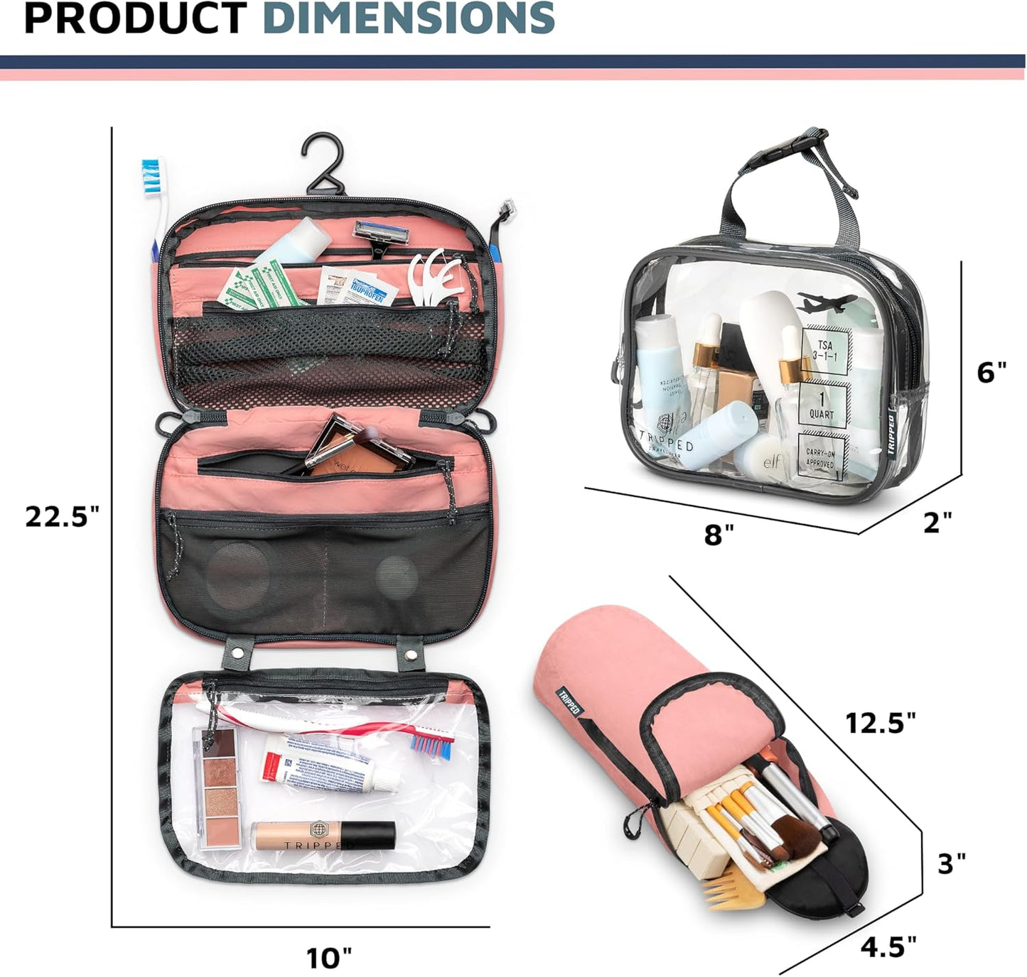 Toiletry Bag Kit Set: Hanging Travel Toiletry Bag + 311 TSA Cosmetic Liquid Bag + Ultralight Accessory Organizer Pouch
