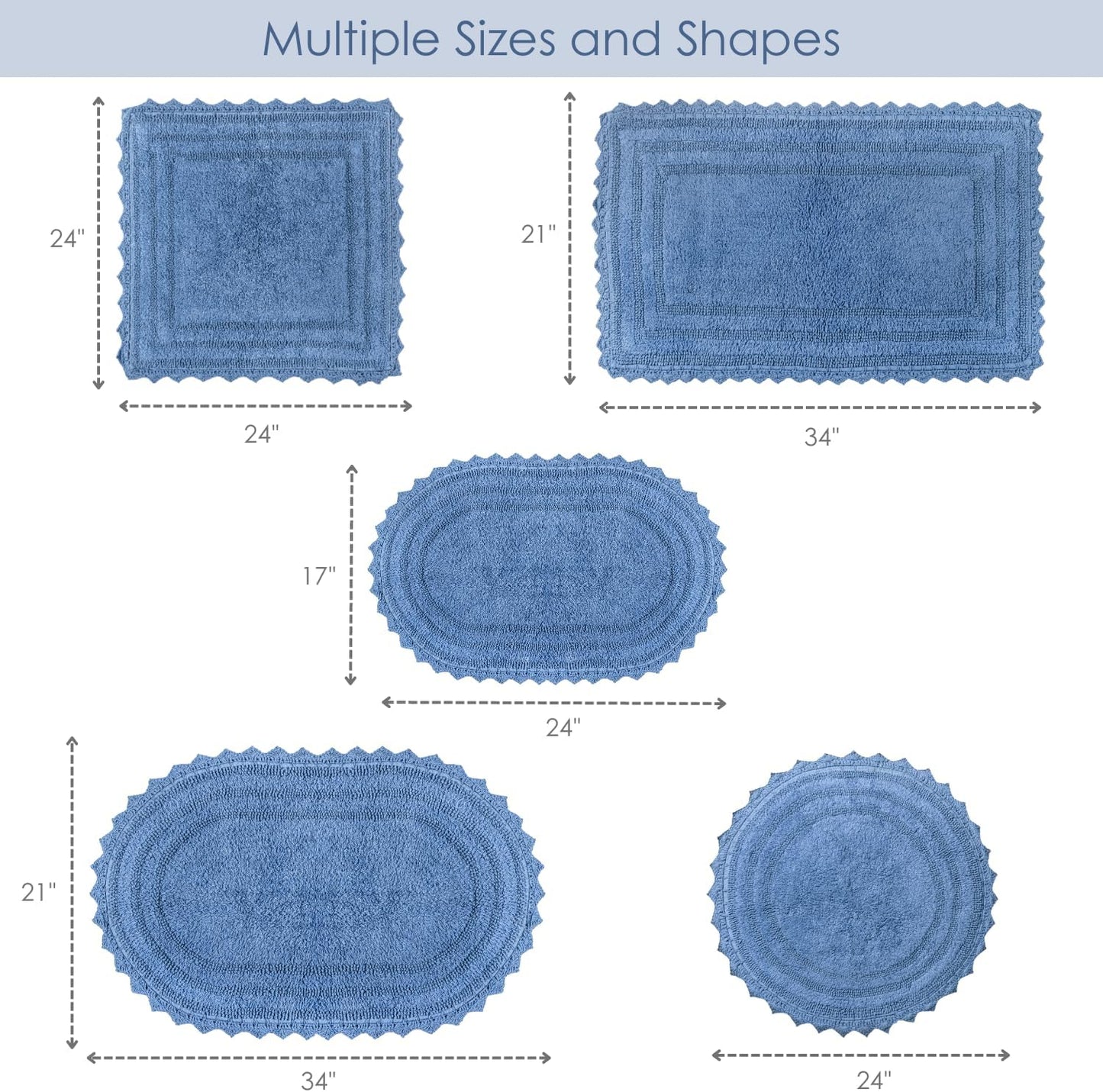 RAJRANG Parisian Blue Bath Mat 24 Inches Soft Absorbent Cotton Crochet Bath Rug for Bathroom Kitchen Spa Hotel