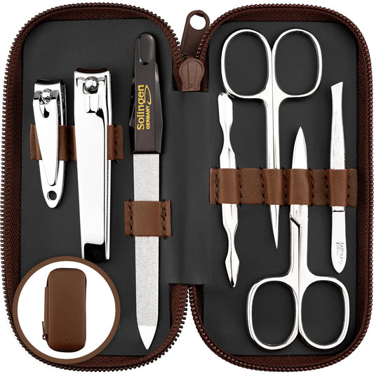 marQus Manicure Set Solingen Made in Germany - 7 Piece Exclusive Finger & Toe Nail Clippers Set in Real Leather case, Made in Solingen Germany
