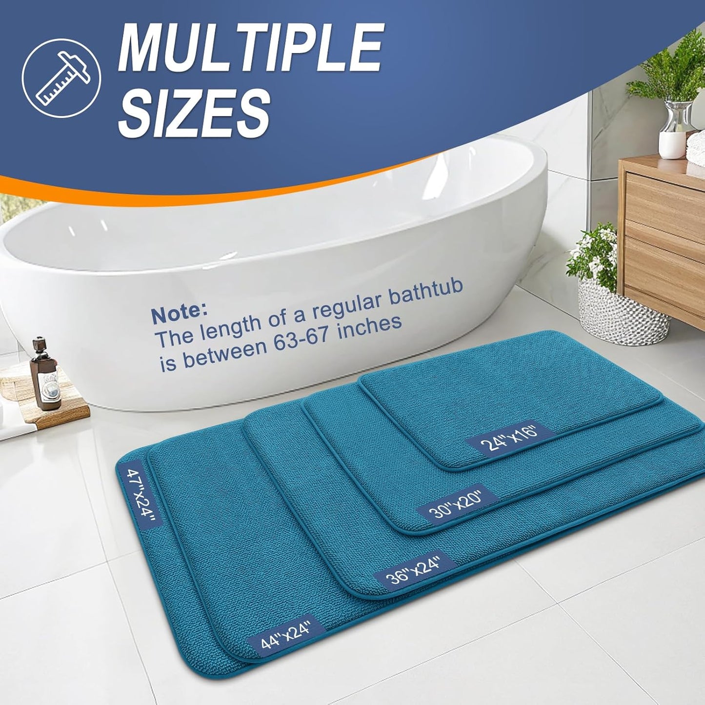 OLANLY Thick Memory Foam Bath Mat Rug 36x24, Extra Soft Absorbent Bathroom Rug, Quick Dry Bath Mat, Non-Slip, Machine Washable Carpet for Bathroom, Tub and Shower, Home Decor Accessories, Peacock Blue