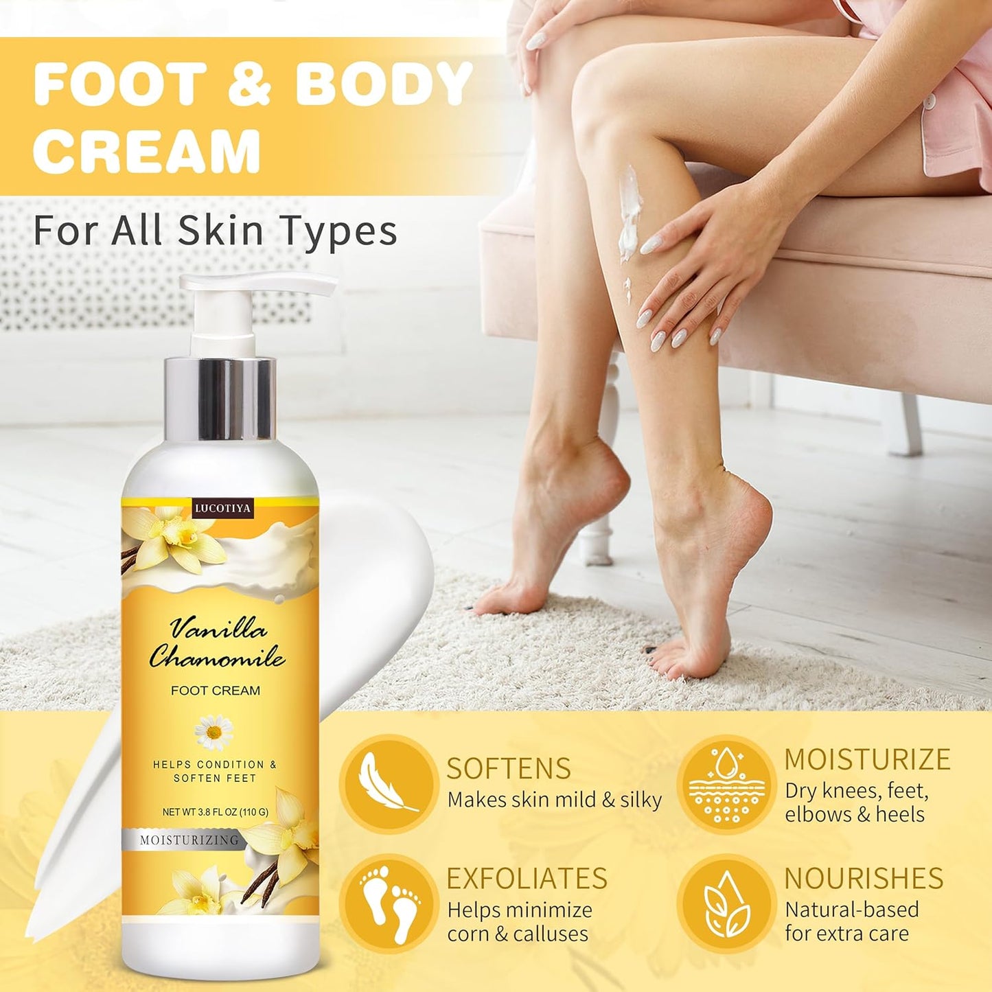 LUCOTIYA Foot Soak Set Pedicure Kit, Vanilla chamomile Foot Soak Salts,Foot File,Foot Scrub & Urea Foot Cream,Pedicure Supplies for Dry Cracked Feet for Women