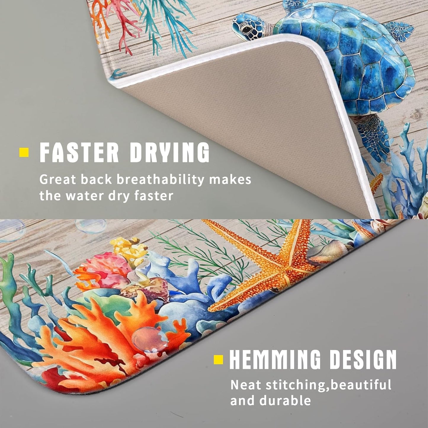 Sea Turtle Dish Drying Mat 16x18 inch Tropical Ocean Fast Dry Absorbent Microfiber Dishes Drainer Rack Pad for Countertop Bar Table Decor