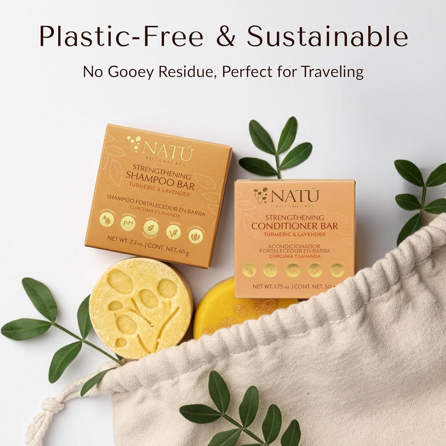 NATÚ BOTANICALS Strengthening Hair Conditioner Bar – Turmeric & Lavender – Moisturizing Conditioner for Dry Hair, Damaged & Frizzy Hair - Deep Conditioning, Scalp Soothing & Hair Strengthening 2.3oz