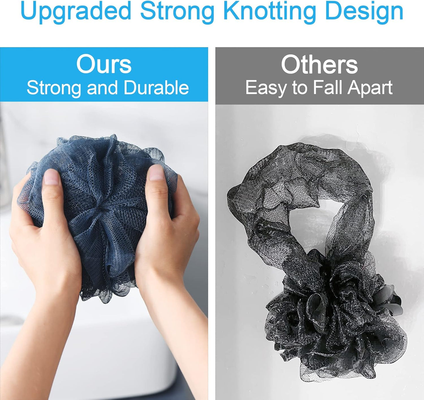 AmazerBath Loofah Sponge 75g/Piece, Exfoliating Bath Sponge Body Scrubber - Loofa Set of 4 Grey Blue-Pink-Grey-White (Large)