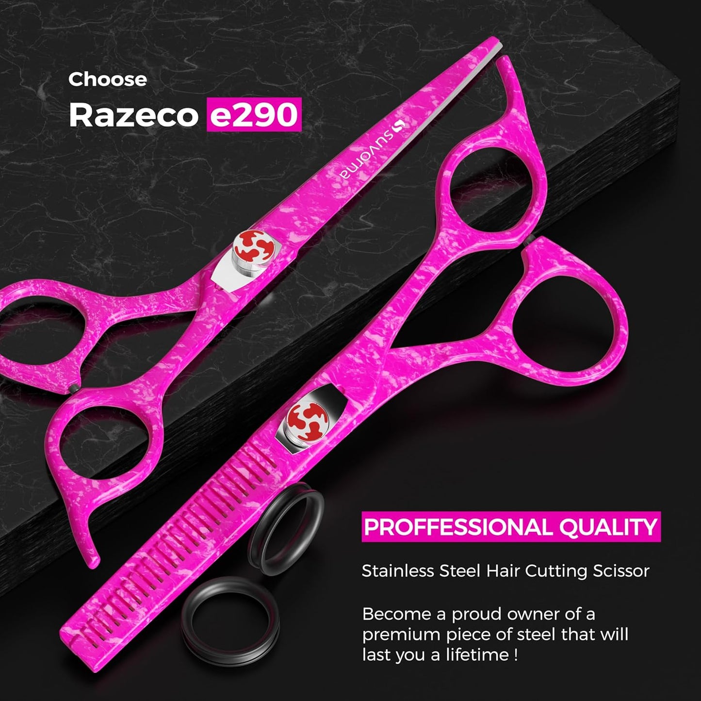 Suvorna Hair Scissors Professional with Thinning Shears for Hair Cutting | 6" Japanese Steel hair cutting scissors | Sharp Barber Scissors for Cutting and Layering | Hair Shears for Women and Men