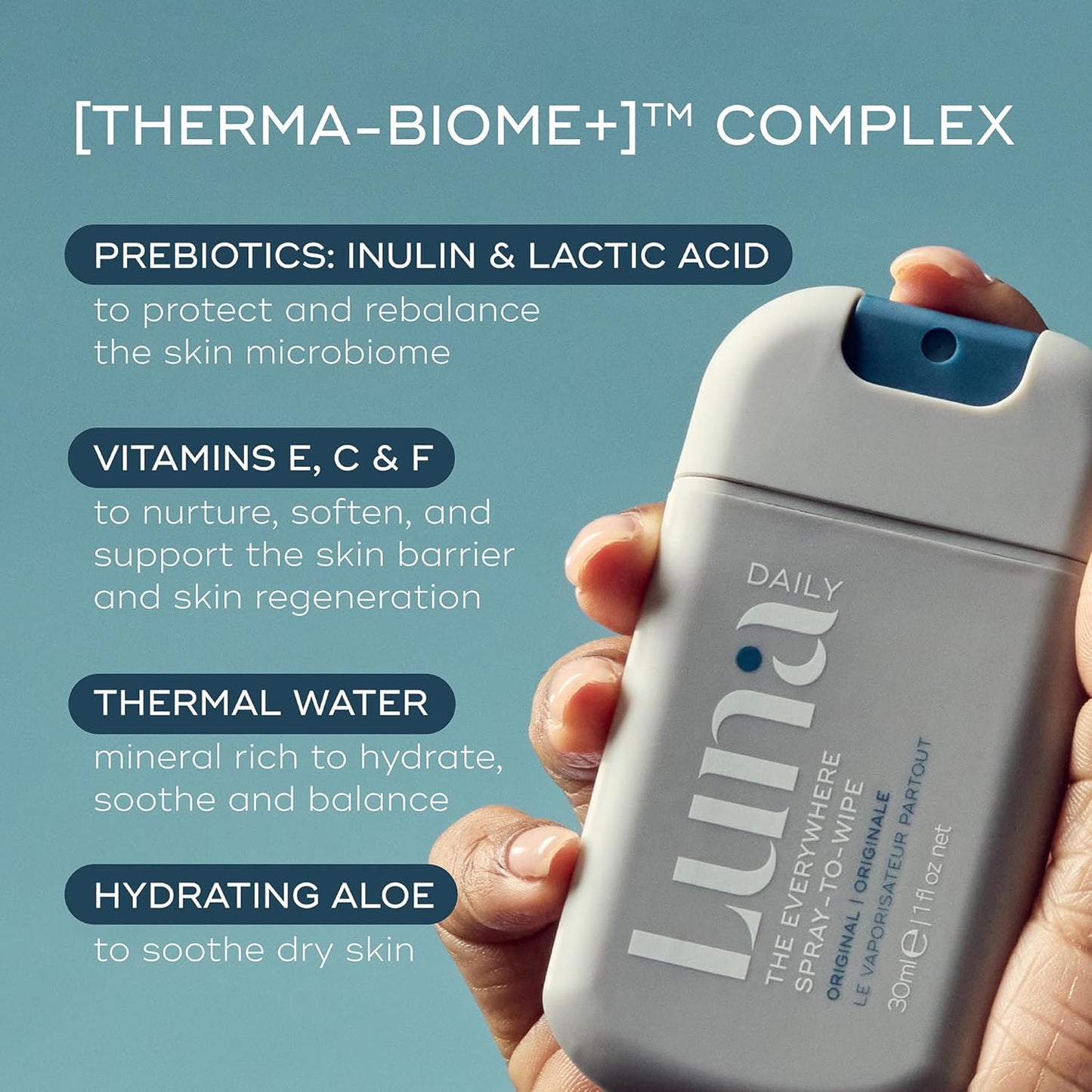 Luna Daily Mini Body Cleansing Spray | Instant Cleansing & Hydration for Feminine & Body Care | pH-Balanced & Moisturizing | Fresh Jasmine & Ylang Ylang Scent | Odor Control & Pregnancy-Safe, 30ml