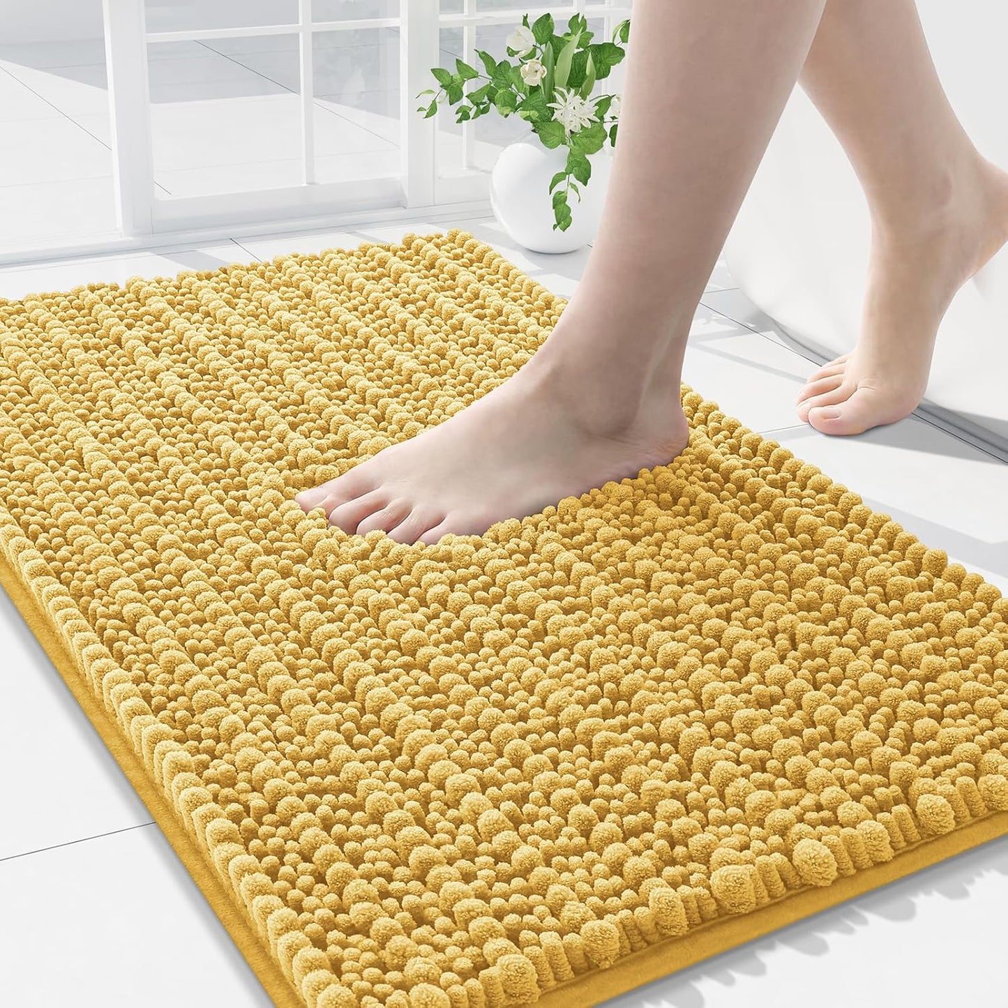 Arotive Luxury Chenille Bathroom Rug Mat, Extra Soft Thick Absorbent Shaggy Bath Rugs, Non-Slip Machine Wash Dry, Plush Bath Mats for Bathroom, Shower and Tub, 36x24, Yellow