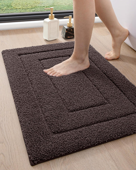 DEXI Bathroom Rug 32x20, Non Slip Washable Bath Mat for Shower Floor, Absorbent Soft Bathmat with Rubber Backing, Quick Dry Microfiber Carpet, Brown