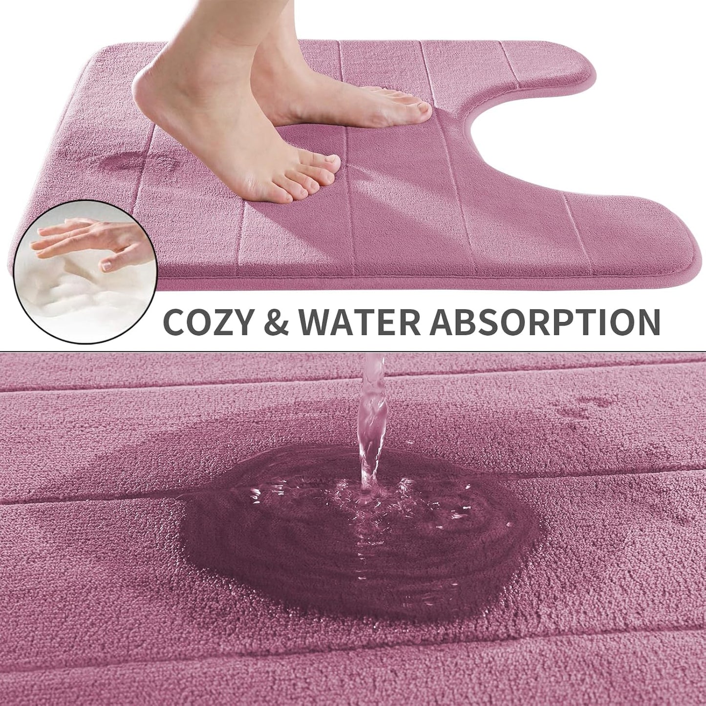 Yimobra Memory Foam Toilet Bath Mat U-Shaped, 24 X 20 Inches,Soft and Comfortable, Super Water Absorption, Non-Slip, Machine Wash and Easier to Dry for Bathroom Commode Contour Rug, Mauve