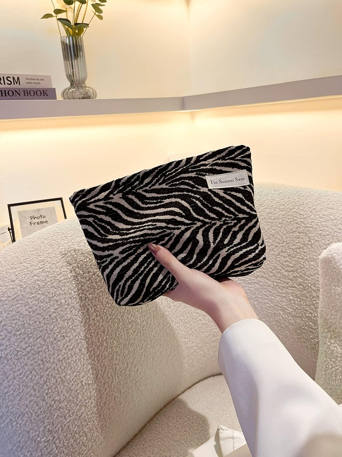 Large Floral Velvet Zebra Print Makeup Bag for Women