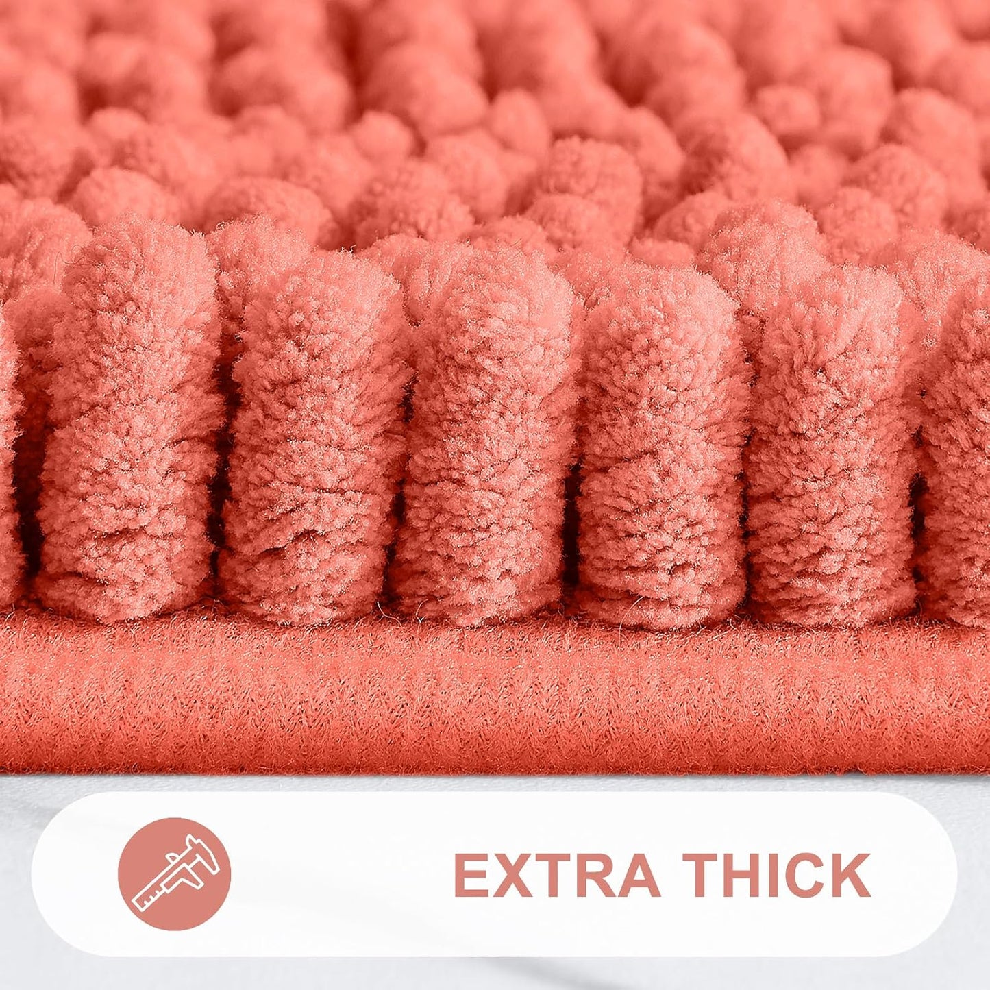 Grandaily Chenille Striped Bathroom Rugs 30x20, Extra Thick and Absorbent Bath Mats, Non-Slip Soft Plush Shaggy Shower Carpet, Machine Wash Dry, Bath Rug for Bathroom, (Medium, Coral)