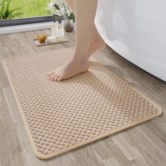 Bathroom Rugs Non Slip, Super Absorbent Quick Dry Bath Mat, Foam Weave Texture Rubber Backing Ultra Thin Bathroom Mats Fit Under Door Bathroom Floor Bathtub Shower
