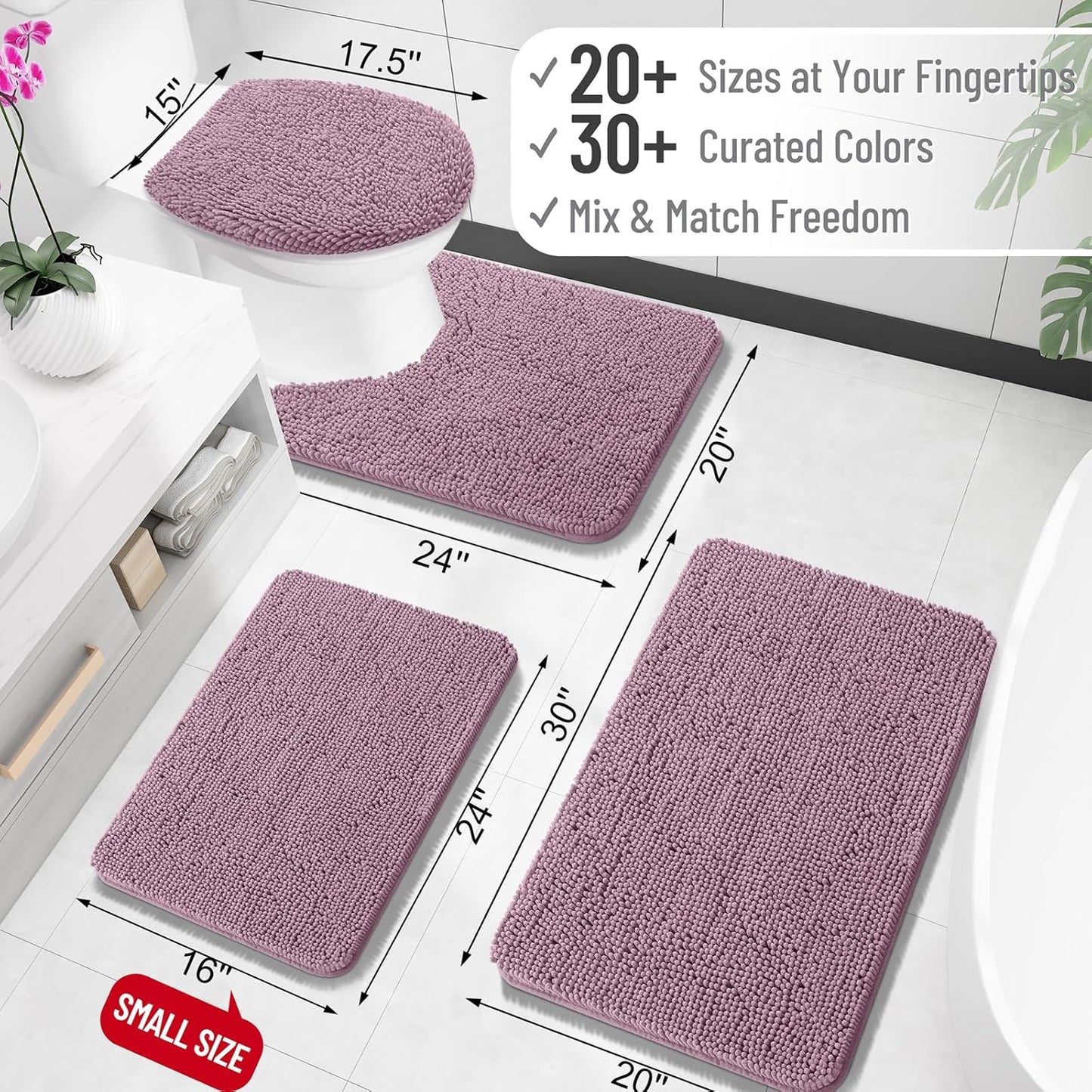 OLANLY Bathroom Rugs 30x20, Extra Soft Absorbent Chenille Bath Rugs, Rubber Backing Quick Dry, Machine Washable Bath Mats for Bathroom Floor, Tub and Shower, Home Decor Accessories, Deep Plum