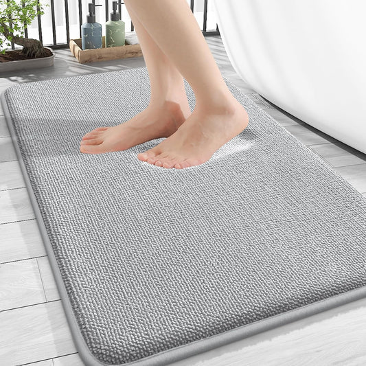 OLANLY Thick Memory Foam Bath Mat Rug 30x20, Extra Soft Absorbent Bathroom Rug, Quick Dry Bath Mats, Non-Slip, Machine Washable Carpet for Bathroom, Tub and Shower, Home Decor Accessories, Light Grey
