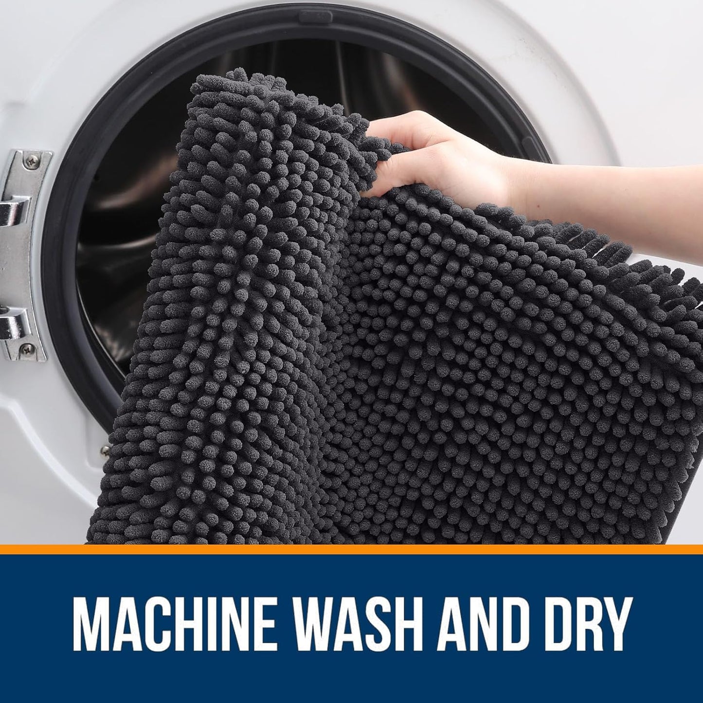 OLANLY Bathroom Rugs 59x24, Extra Soft Absorbent Chenille Bath Rugs, Rubber Backing Quick Dry, Machine Washable Bath Mats for Bathroom Floor, Tub and Shower, Home Decor Accessories, Dark Grey