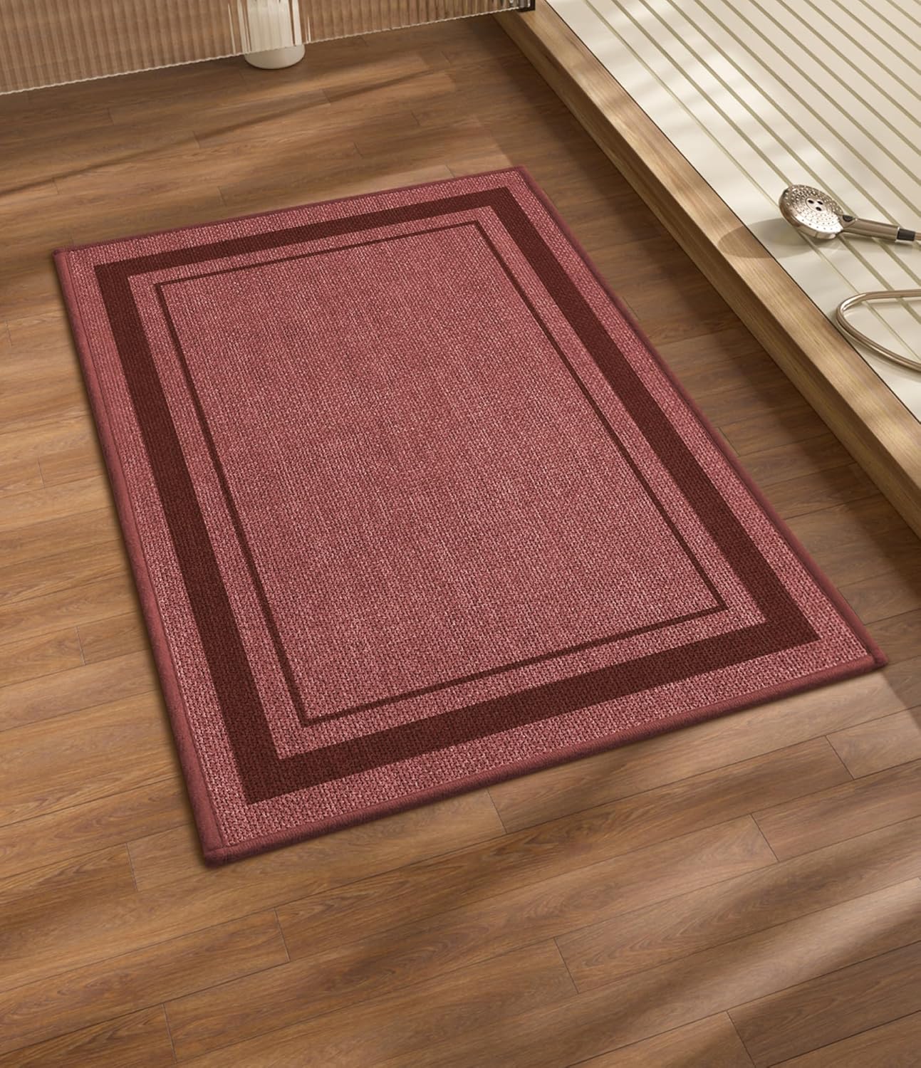 chakme Bathroom Rugs Mat 24x17, Ultra Thin Non Slip Bath Mat Small Quick Dry Absorbent Bath Mat for Bathroom, (Dark Pink, 24"x17")