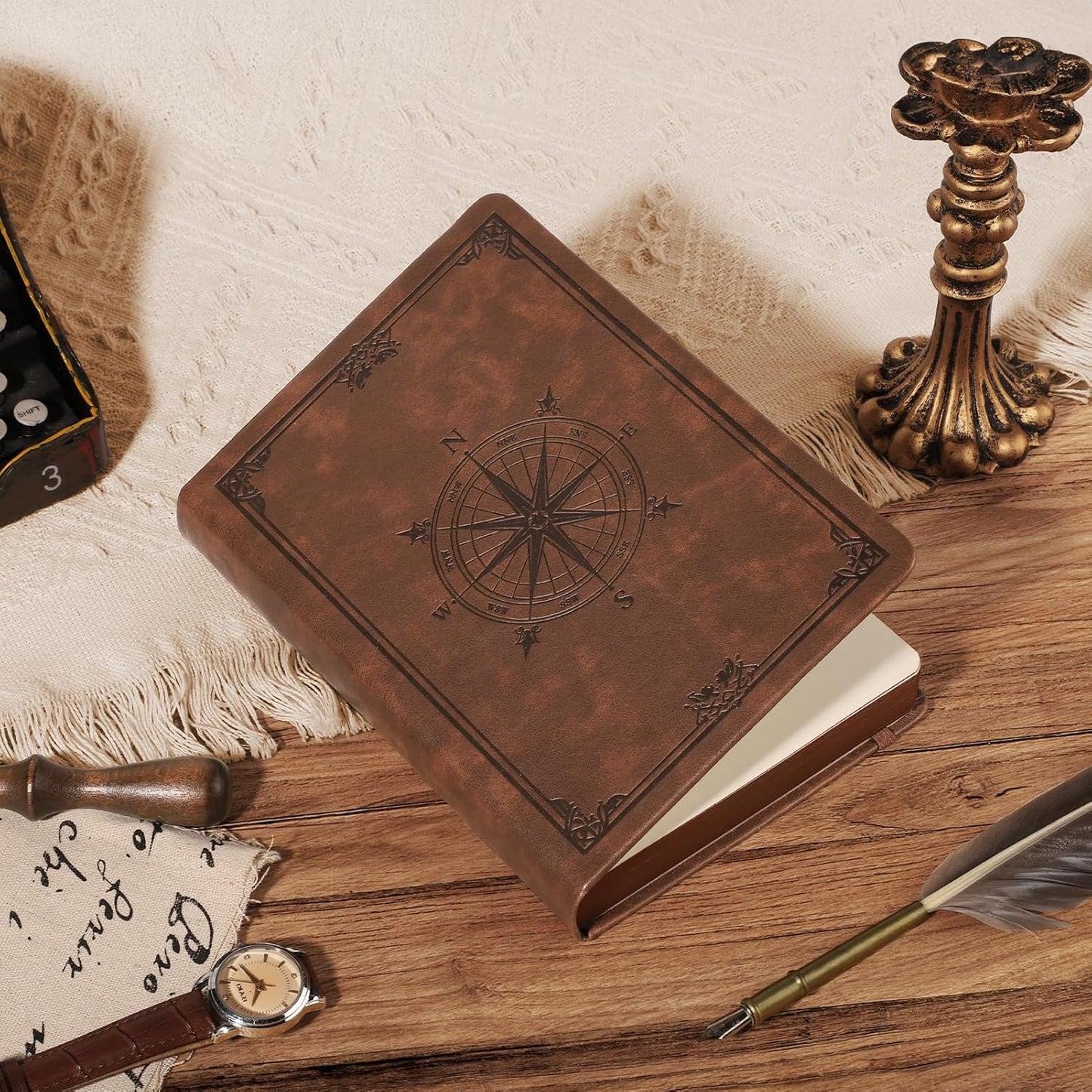 AHGXG Thick Journal Blank Notebook for Men - 320 Numbered Pages A5 Notebook for Writing, 100gsm Plain Paper, Vintage Leather Hardcover, for Women Work Office School, 5.75'' X 8.38''- Brown