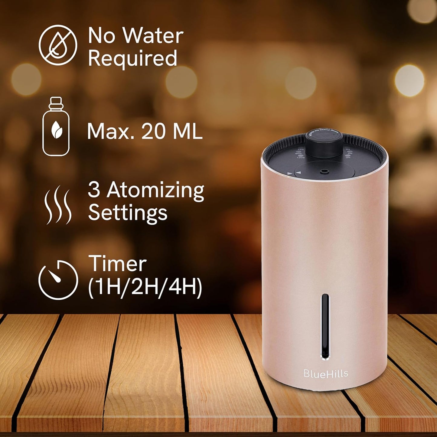 BlueHills Waterless Cordless Car Essential Oil Diffuser Aromatherapy Mini Compact Diffuser for Oils Large Room Portable USB Travel Battery Operated Rechargeable Hotel Home - J04 Rose Gold