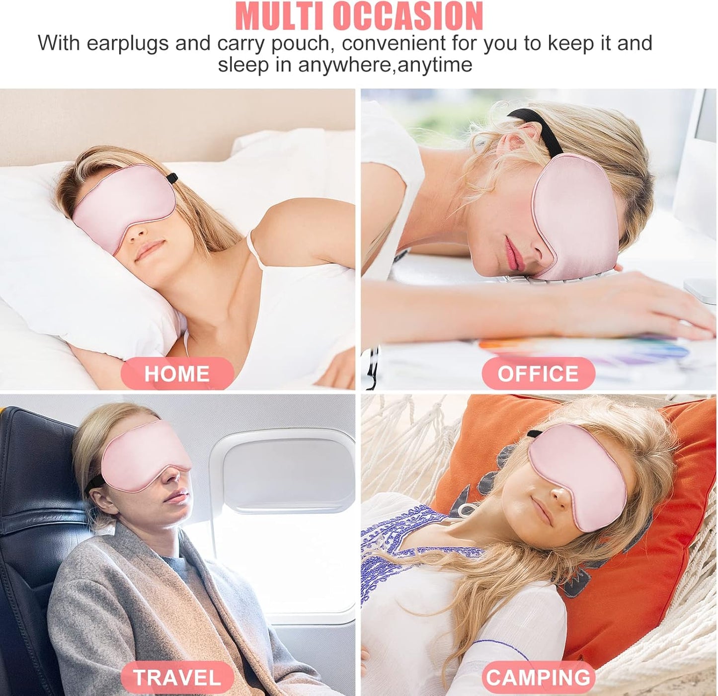 Cooling Eye Mask for Sleeping, Silk Sleep Mask w/Gel Eye Mask, Heated Eye Masks, Blindfold Eye Cover Women Sleeping Mask for Home, Office, Travel, Yoga, Medditation, Stocking Stuffers(Pink)
