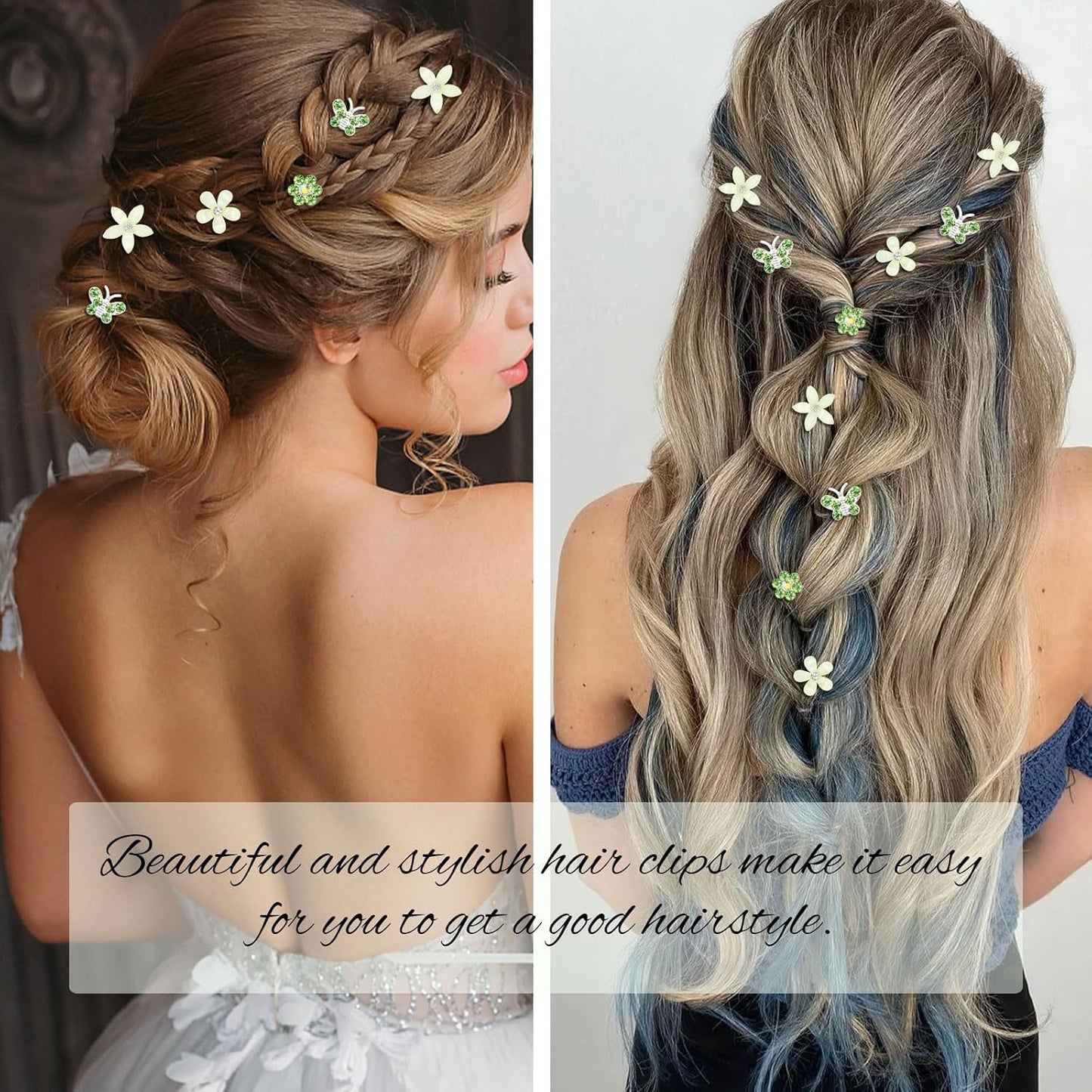 YISSION 20 Pcs Mini Flower Hair Clips Rhinestone Butterfly Hair Pins Small Decorative Hair Clips Wedding Hair Barrettes Green Hair Clips Bridal Flower Girl Hair Accessories for Girls Women