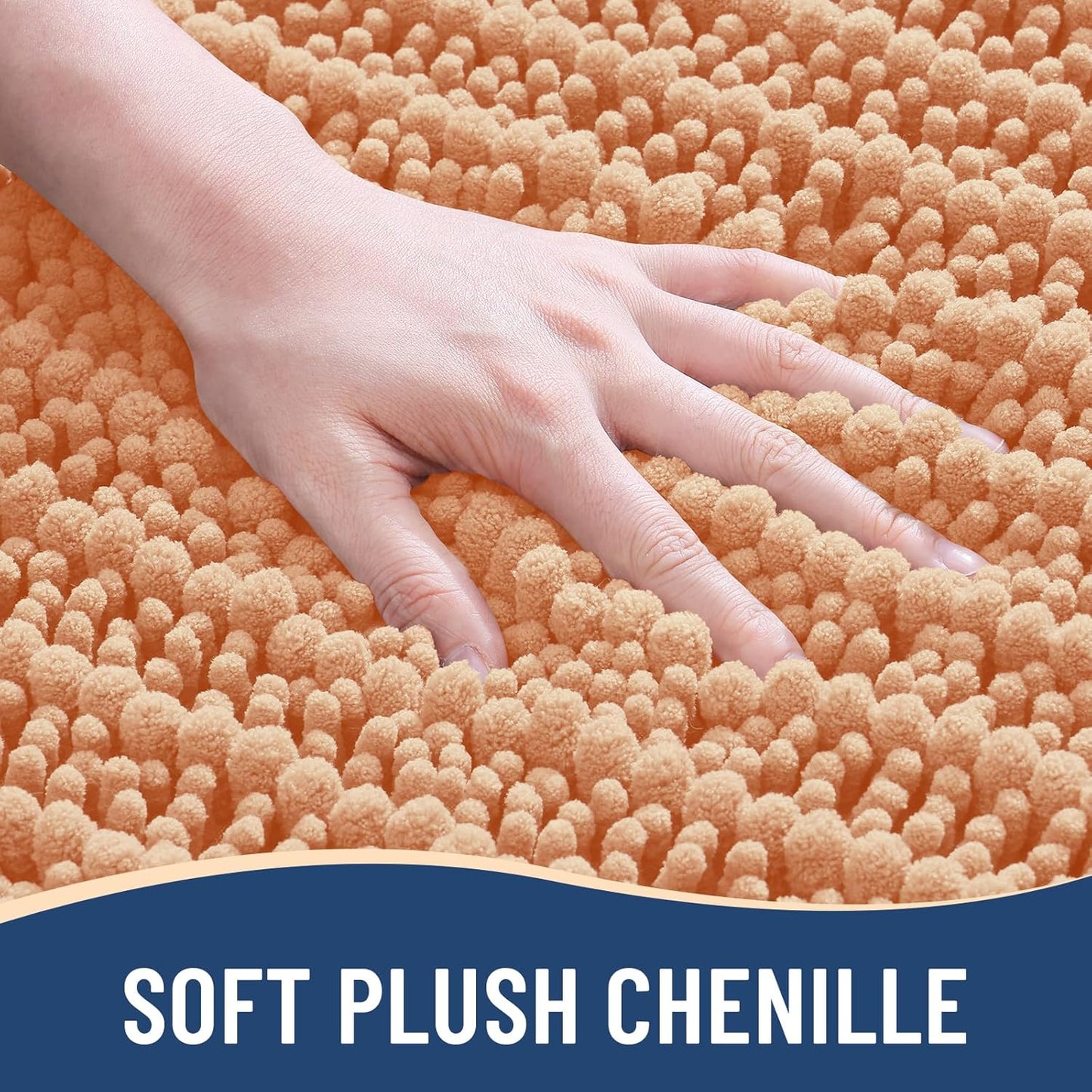 Arotive Luxury Chenille Bathroom Rug Mat, Extra Soft Thick Absorbent Shaggy Bath Rugs, Non-Slip Machine Wash Dry, Plush Bath Mats for Bathroom, Shower and Tub, 47x24, Peach