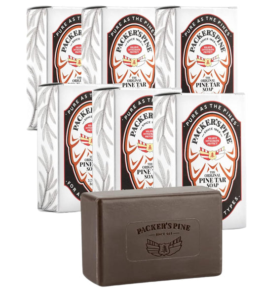 Packer's Pine Tar Soap | The Original Mens Body Soap Made With Natural Pine Tar and Pine Oils | All Natural Mens | Paraben, Sulfate, and Creosote Free - Regular, 3.2 Ounce (Pack of 6)