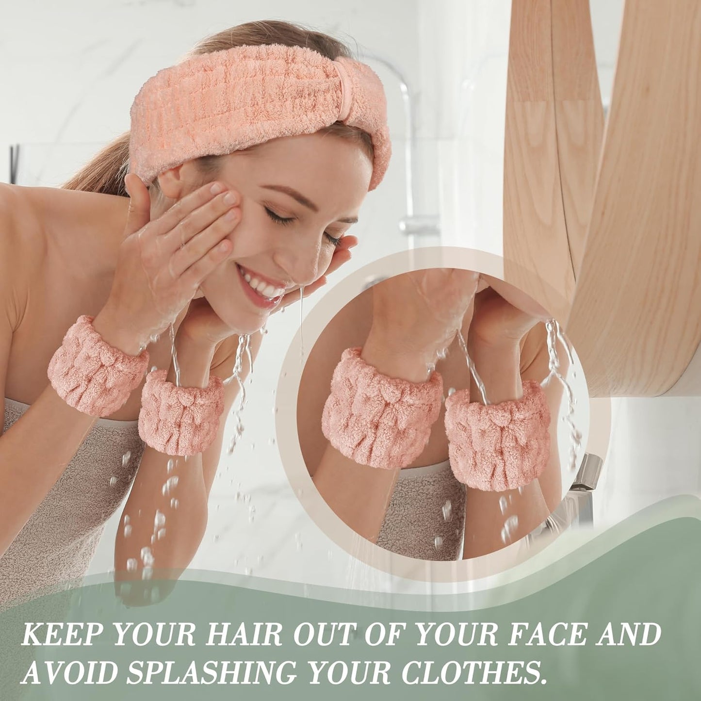 Spa Headband and Wristband Set - 3-Piece Skincare Headbands & 6-Piece Wrist Spa Wristbands for Women,Facial Hairbands for Washing Face, Makeup, Sports, Yoga, Headband for Washing Face