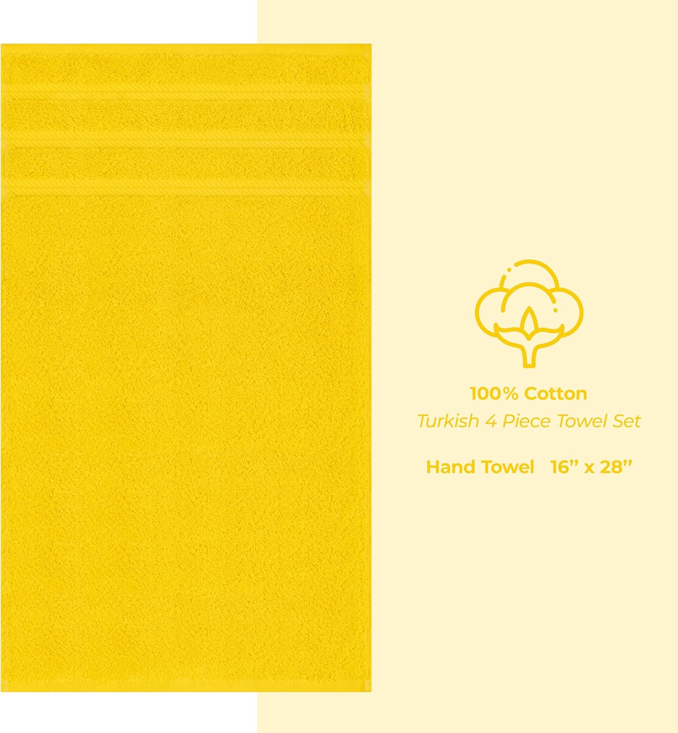American Soft Linen Luxury Hand Towels for Bathroom, 600 GSM 100% Cotton Turkish 4 Piece Hand Towel Set, 600 GSM Hand Face Towels for Kitchen, Yellow Hand Towels