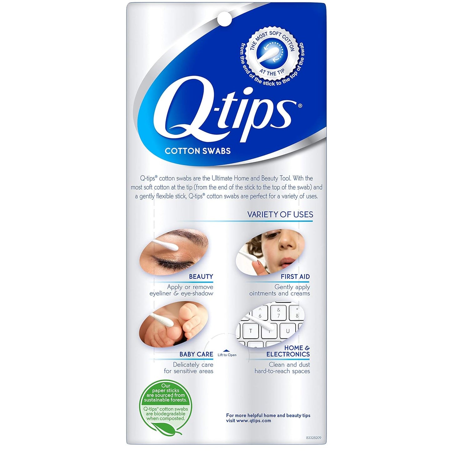 Q-tips Cotton Swabs for Hygiene and Beauty Care Original Cotton Swab Made with 100% Cotton 625 Count, White (Pack of 2)