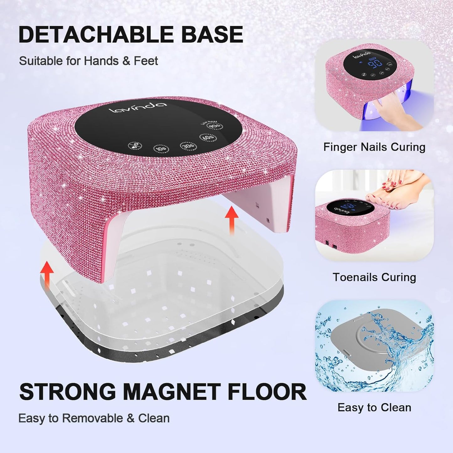 UV Nail Lamp 54W, Cordless Gel UV Led Nail Lamp for Gel Nail Polish, Rechargeable UV Nail Light Nail Dryer with 4 Timer and LCD Display, Professional Fast Curing Lamp Nail Art Tools with Rhinestone