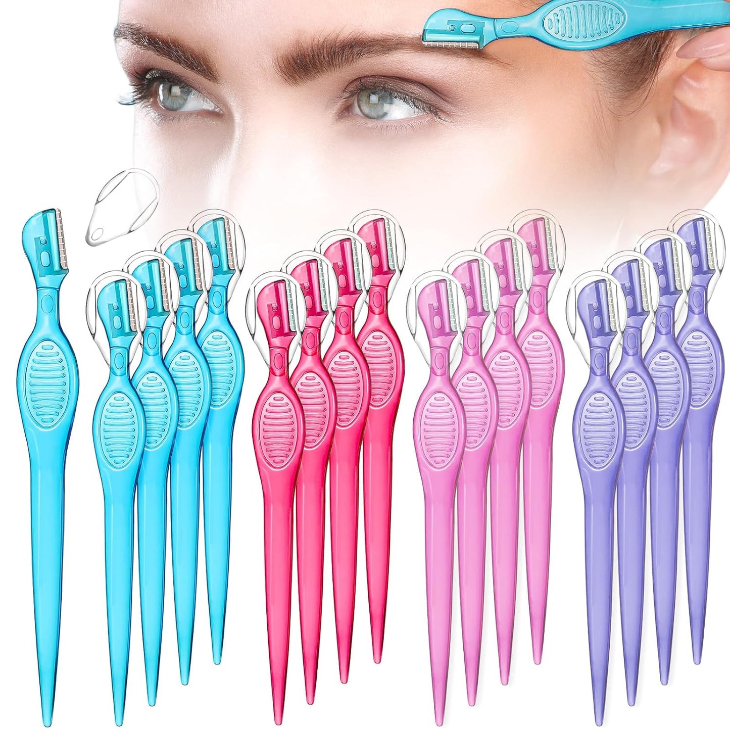 Honoson 16 Pcs Eyebrow Razor for Women Small Face Razors Shaver Trimmer Facial Hair Removal Eyebrow Shaper with Stainless Steel Blade Safety Cover for Peach Fuzz Lip Dermaplaning Tool, 4 Colors