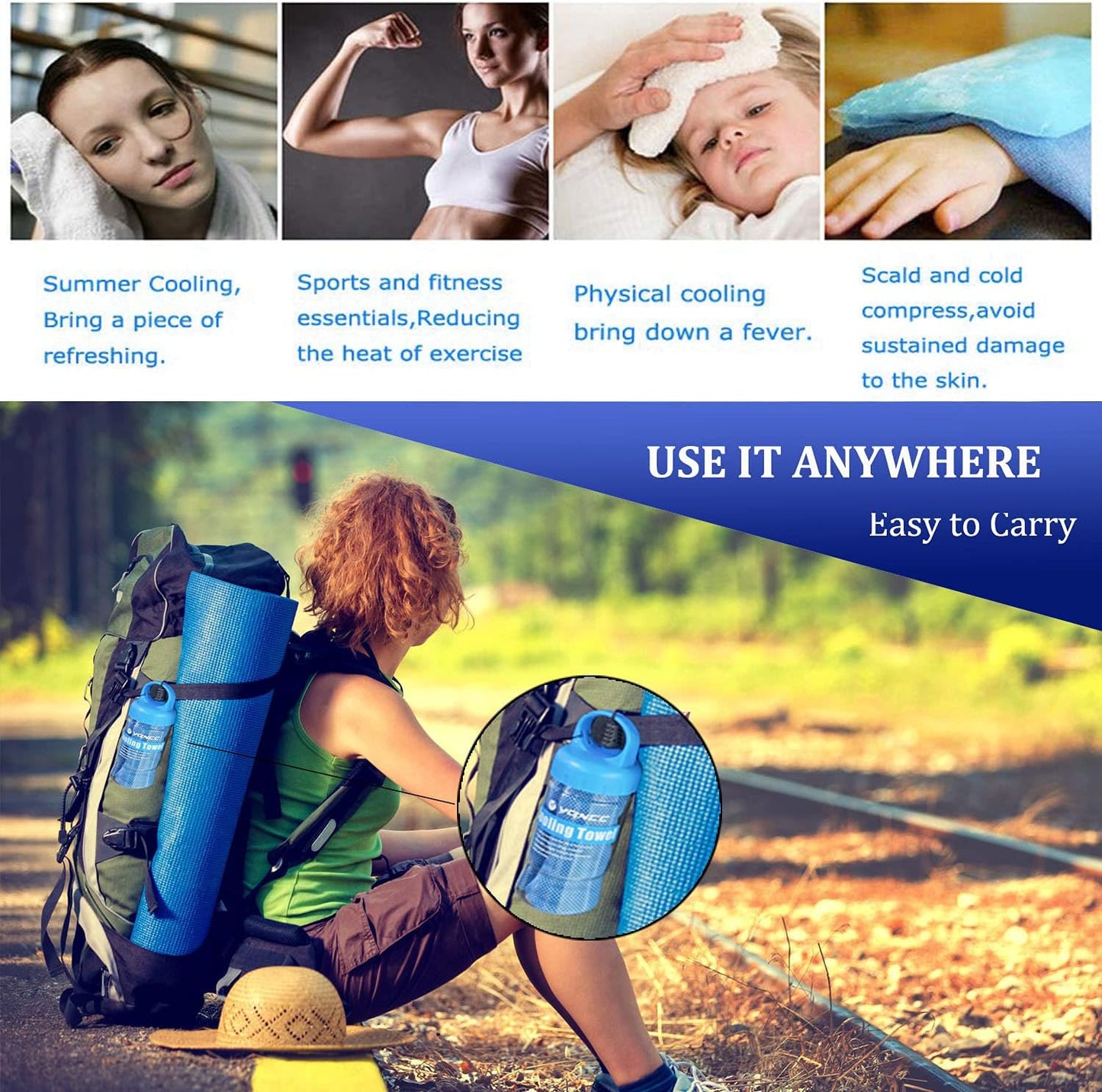 YQXCC Cooling Towel | 2 Pack 47"x12" | Ice Cool for Neck | Soft Breathable Microfiber Chilly | for Yoga, Golf, Gym, Camping, Running, Workout & More Activities