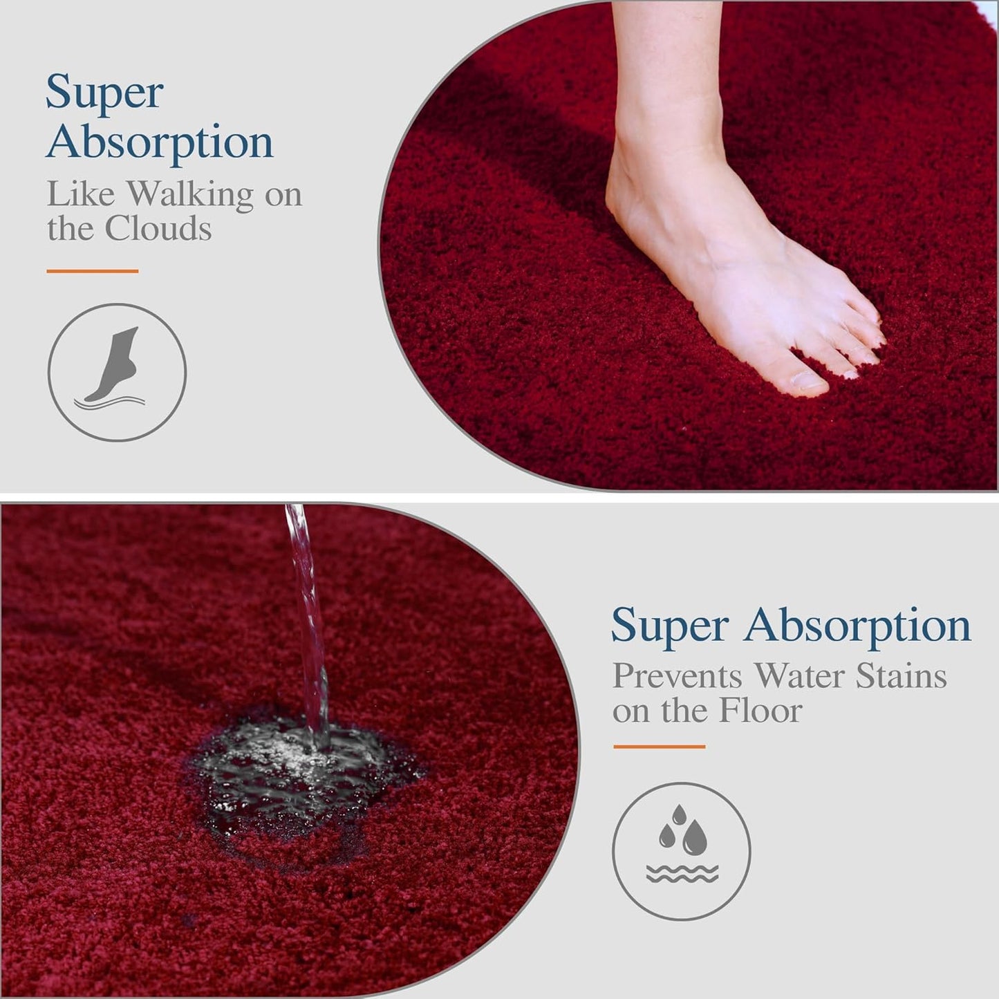 Walensee Red High Pile Bathroom Rug, 24 x 48, Extra Soft & Absorbent, Non Slip, Machine Washable, Luxury Bath Mat for Bathroom