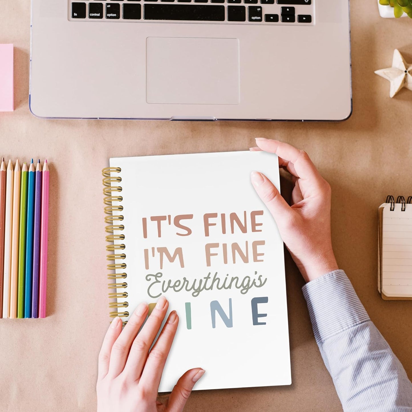 It's Fine I'm Everything Is Fine Spiral Notebook, Funny Journaling Notebooks for Women Men, Humorous Hardcover Journals for Office 160 Pages 5.5 x 8.3 Inch, Sarcastic Gifts for Coworkers