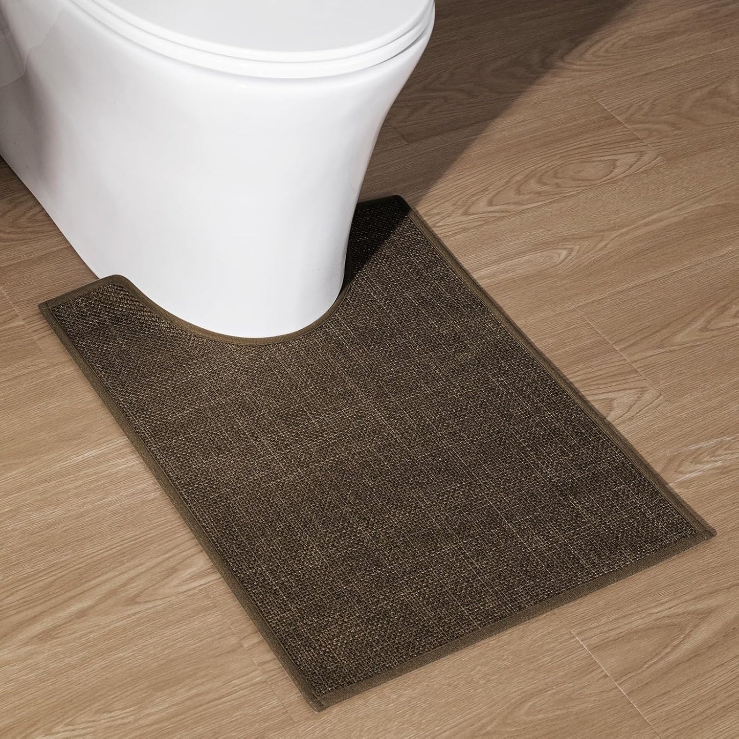 chakme Bathroom Rugs Mat U-Shaped 24x17, Ultra ThinNon Slip Bath Mat Small Quick Dry Absorbent Bath Matfor Bathroom Floor, (Brown, U-24"x17")