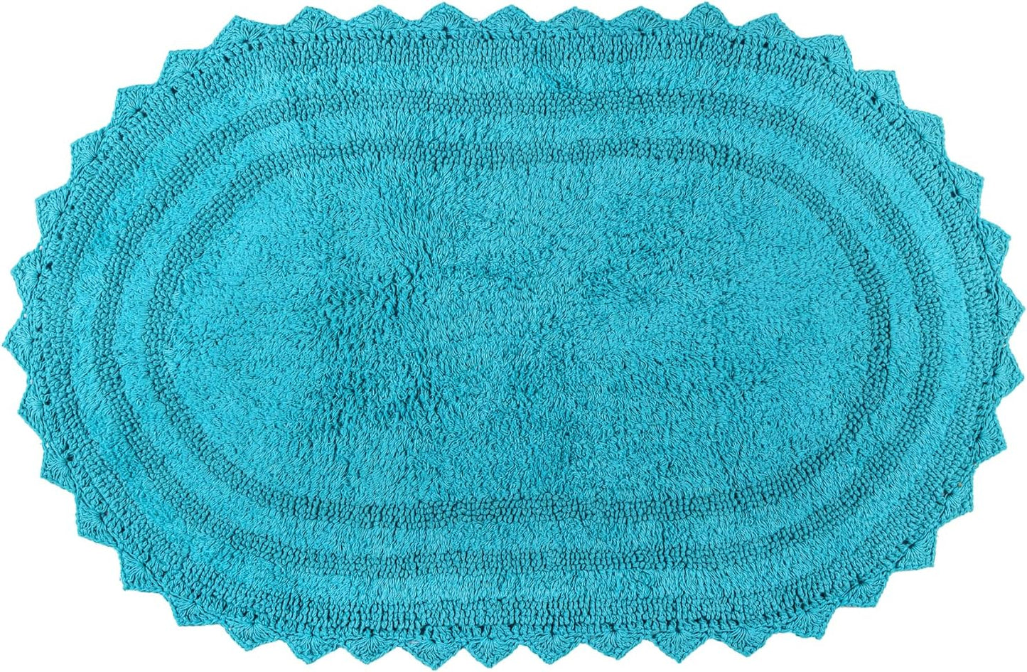 RAJRANG Pearled Bluebird Crochet Cotton Bath Mat | Reversible, Absorbent, Non-Slip Oval Rug for Bathroom, Spa & Kitchen | Machine-Washable, 34×21"