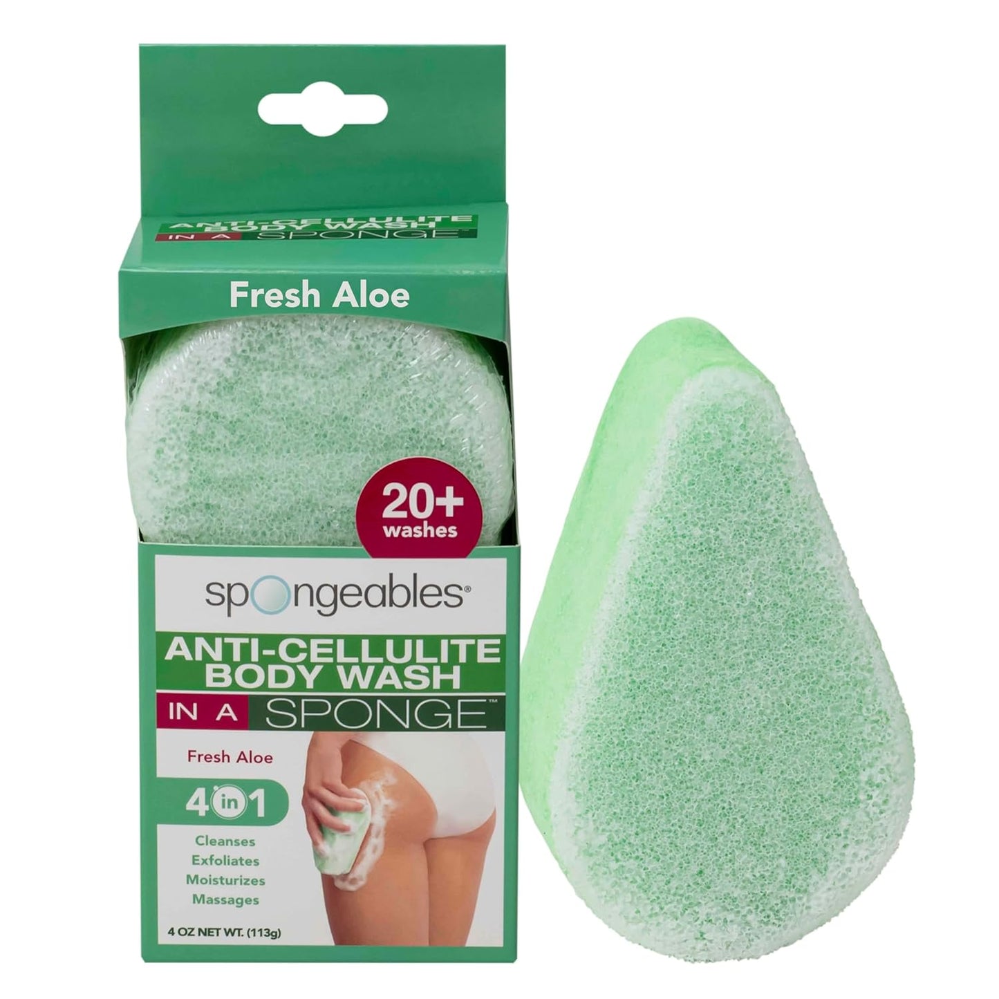 Spongeables Anti Cellulite Body Wash in a 20+ Wash Sponge, Fresh Aloe, 1 Count