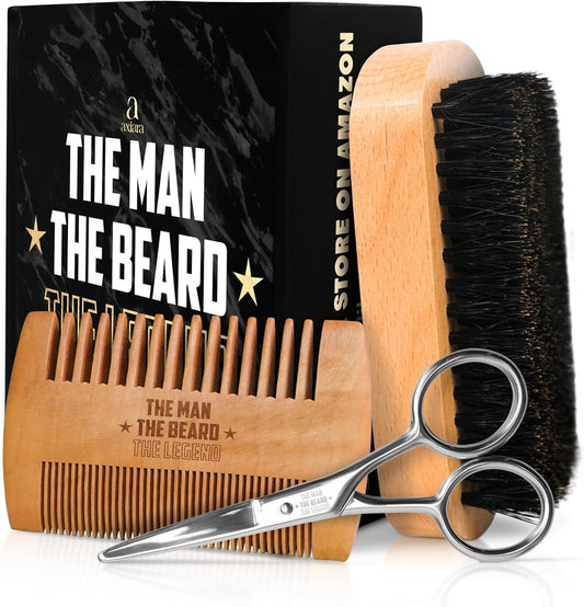 Gifts for Men - Beard Kit Grooming and Care with Brush, Comb, Scissors & Storage Bag - Anniversary Retirement Gifts for Men, Husband Birthday Gift Ideas