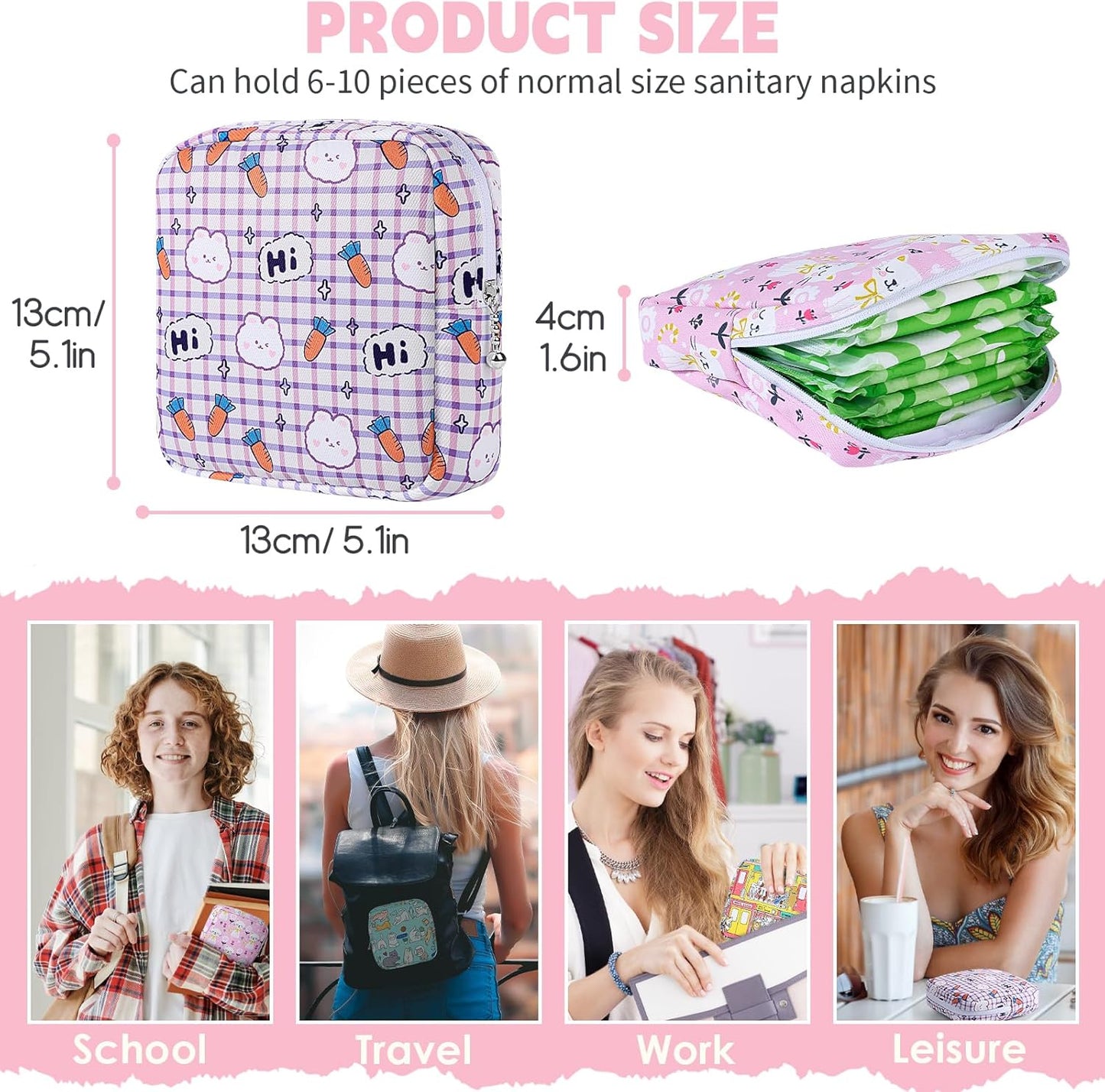 Desing Wish Period Bag Pouch Soft Cloth Sanitary Napkin Storage Bag Portable Menstrual Pad Pouches Tampon Holder for Purse First Period Kit for Girls 9-12 (Rabbit)