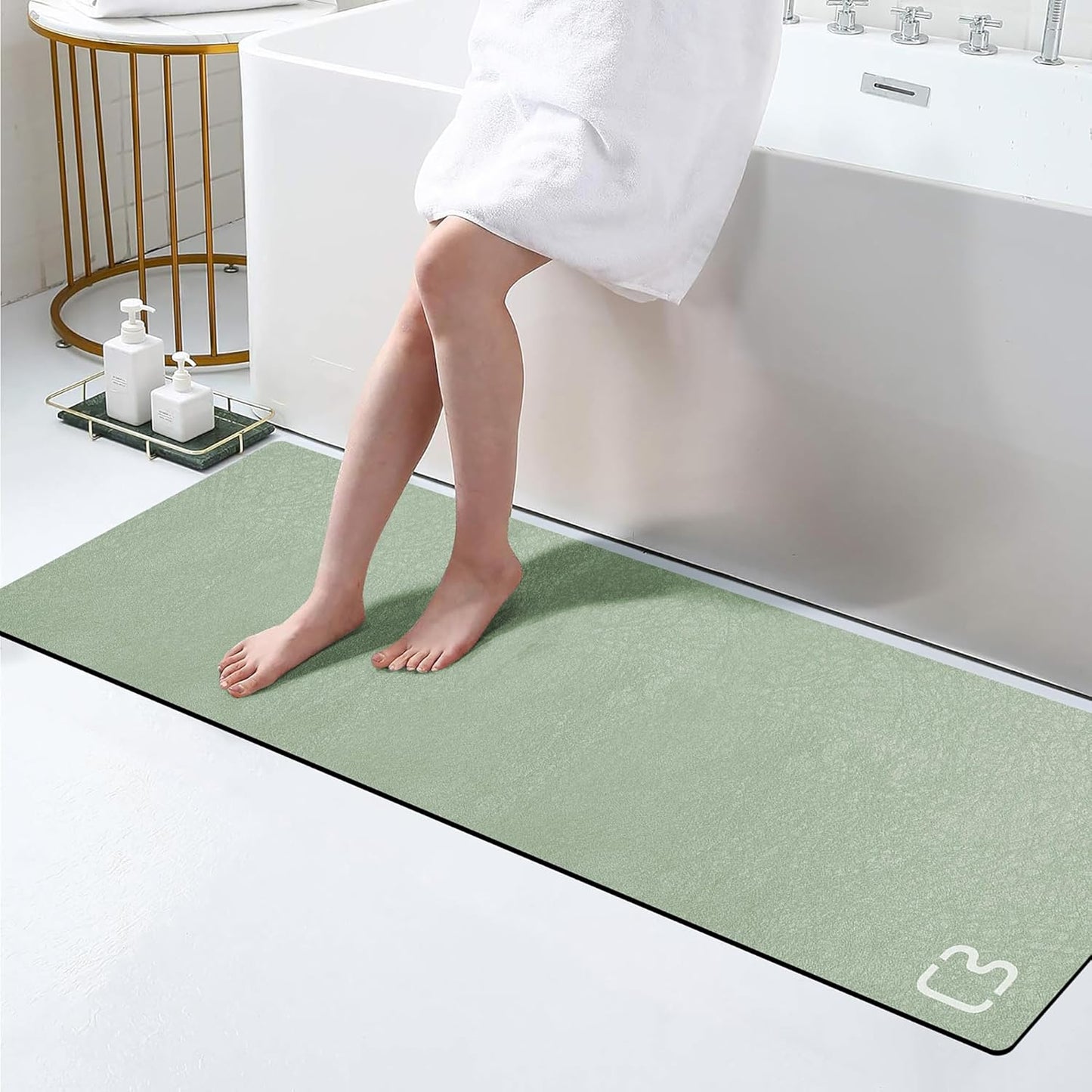 Sage Green Bath Mat 15.7"x47.2" Extra Long Bathroom Mat Large Fast Dry Super Absorbent Non-Slip Rubber Backed Shower Mat Bath Rugs Mats for Bathroom Floor, Tub, Shower, Sink
