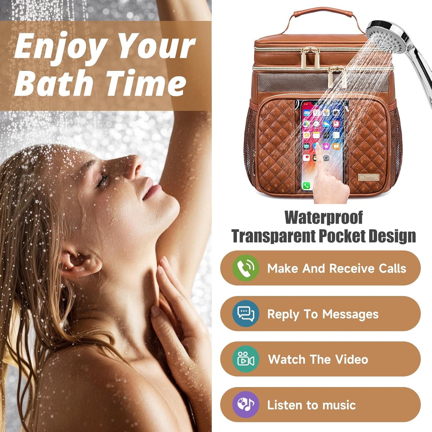 Large Leather Toiletry Bag for Women Men,Bathroom Bag,Water Resistant Portable Shower Caddy for College Dorm,Hanging Toiletry Bags for Traveling,Gym Camping Cruise Ship Travel Essentials Shower Bag