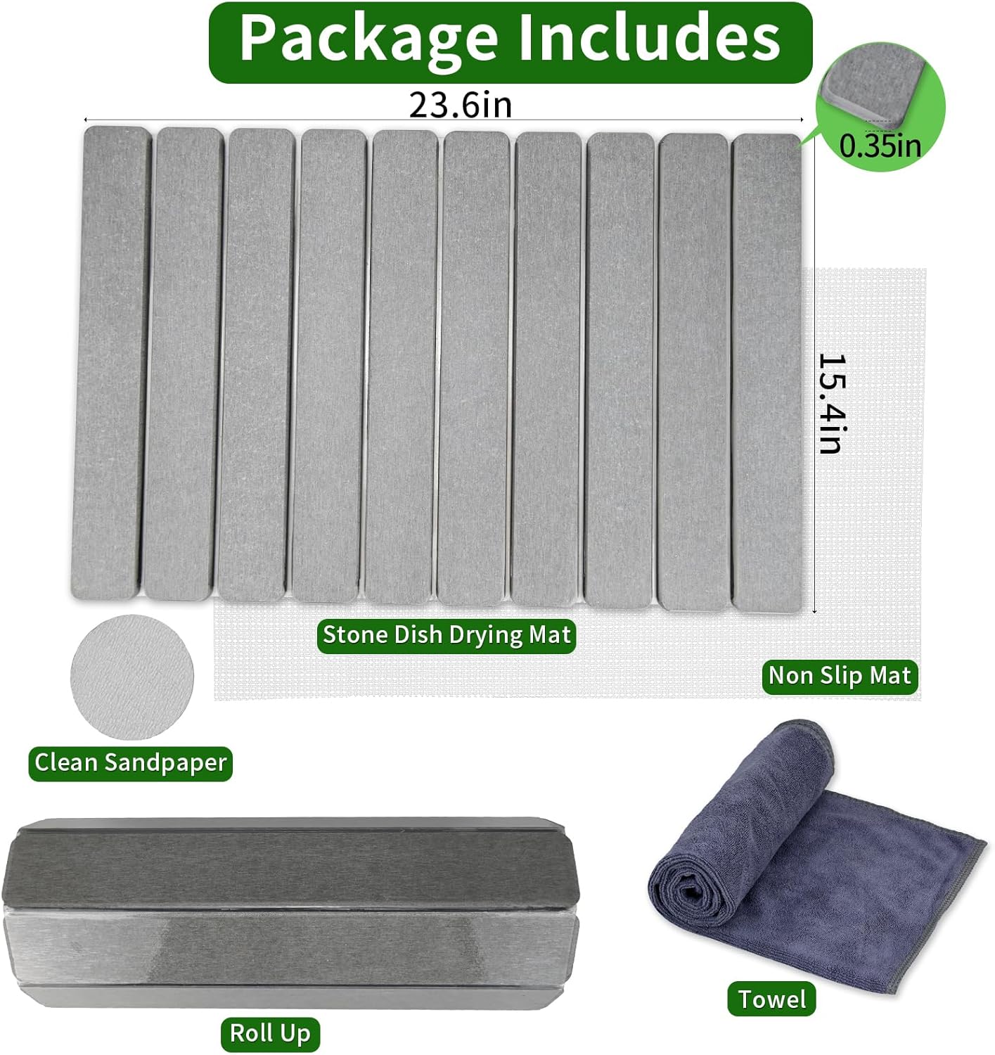 Large Stone Dish Drying Mat, 24"(L)×16"(W), Eco - Friendly Absorbent Diatomaceous Earth Mat for Kitchen Dishes, Bottles, Cups & Bathroom Countertops