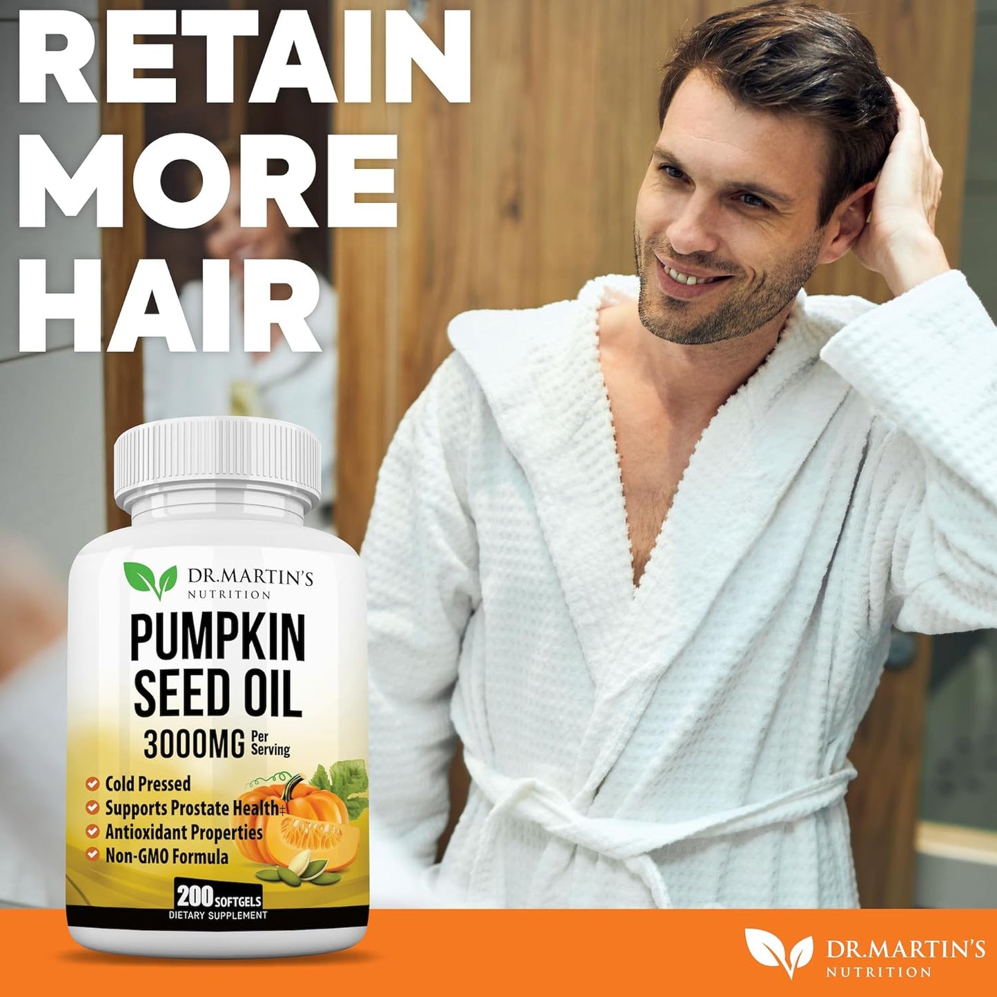 3000mg Cold Pressed Pumpkin Seed Oil | DHT Blocker | Promotes Hair Growth | Supports Heart, Skin, Prostate & Urinary Health | Contains Vitamins, Minerals & Omega 3, 6 & 9 For Anti-Aging | 200 Softgels