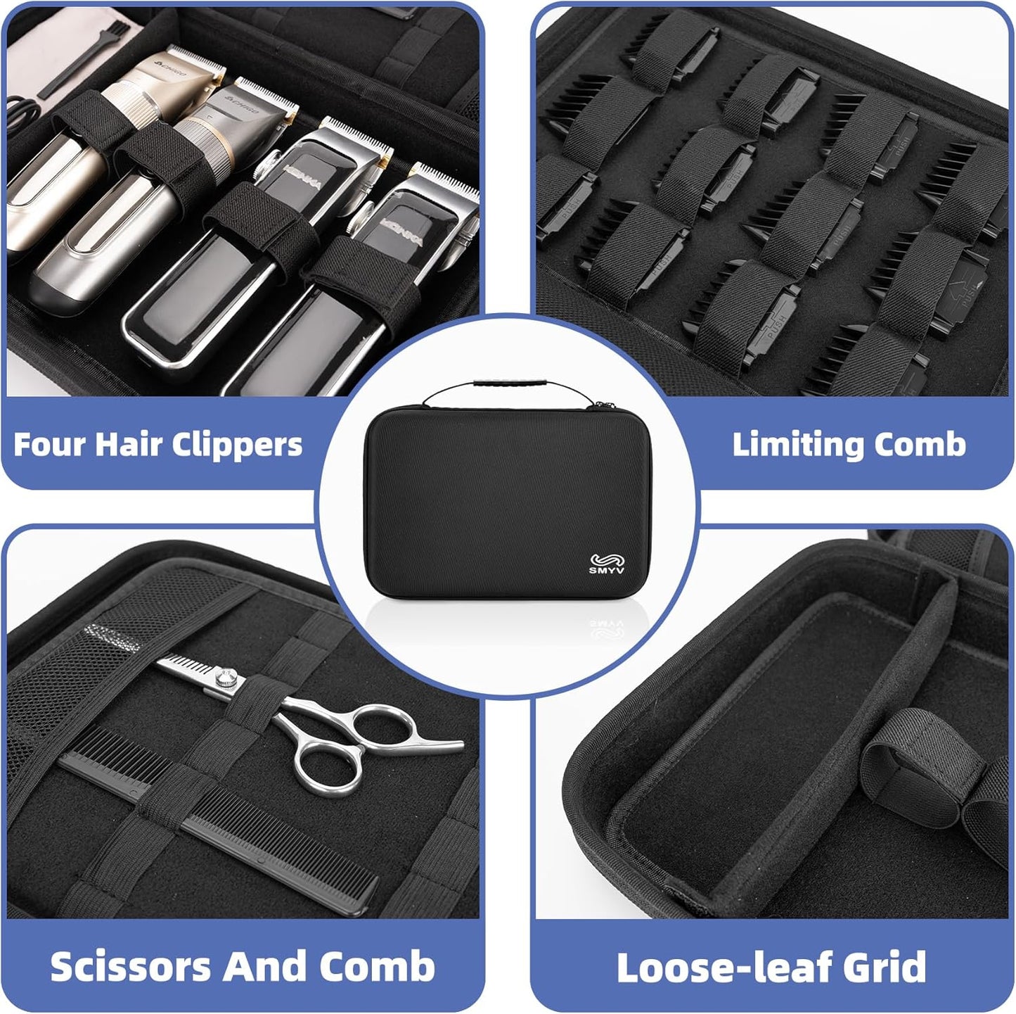 SMYV Barber Bags for Clippers and Supplies, Sturdy Clipper Storage Case for Barber Accessories, Hair Trimmer Organizer for Men Razor Guard Grooming Kits (Case Only)