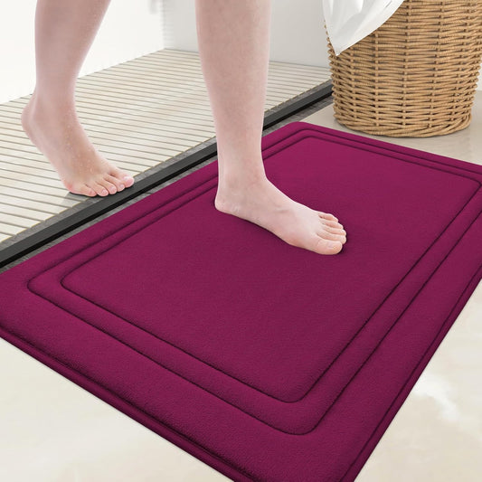 Grandaily Memory Foam Bath Mat Rug 36x24, Ultra Soft, Non-Slip and Absorbent Bathroom Rugs, Machine Wash Dry, Comfortable Bath Carpet for Bathroom Floor, Tub and Shower, Burgundy